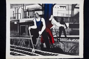 Lithographic print of a crayon drawing "Rod Mill"