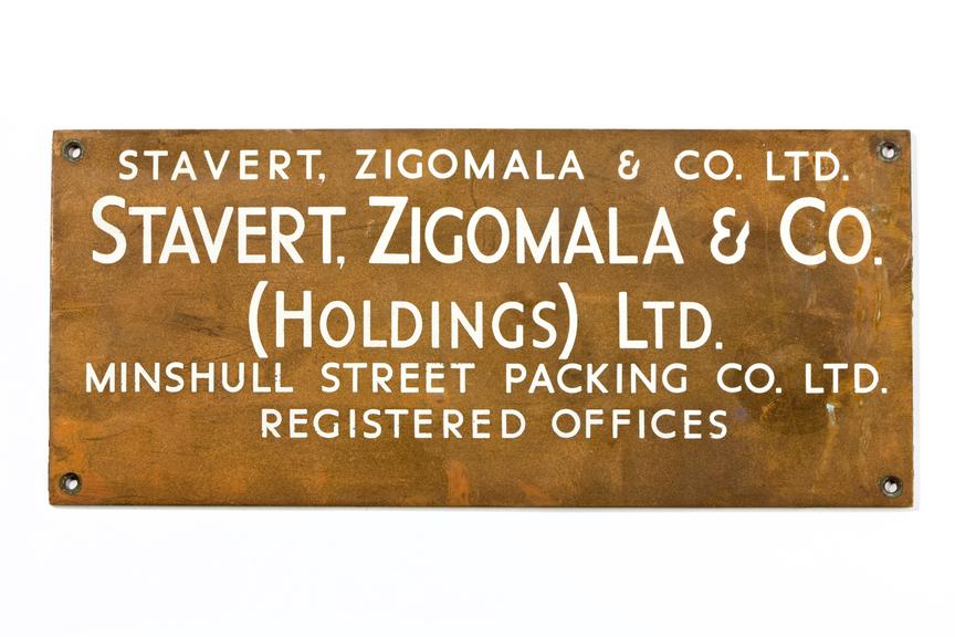 Large rectangular face plate marked 'Stavert, Zigomala & Co