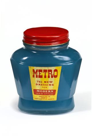 Metro, The  New Dressing for Modern Hair Styles. Labelled glass jar with metal lid