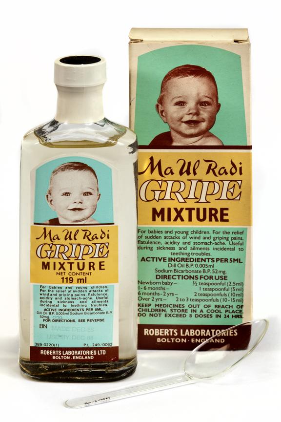 119 ml Ma Ul Radi Gripe Mixture with packaging and a plastic
