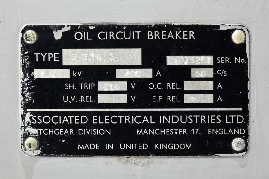 6.6kV circuit breaker from the power control room and backup generating building at National Grid Partington