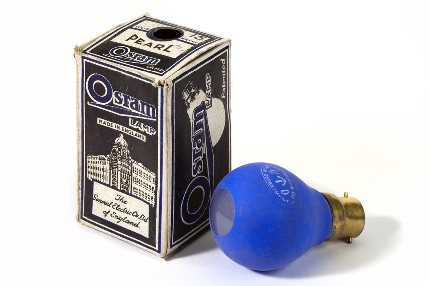 Osram lamp, blue, with box.