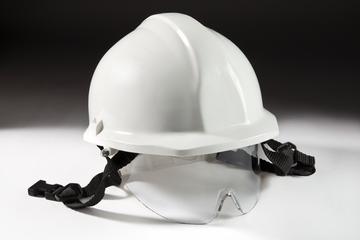 Helmet worn with National Grid high-voltage linesman's 'live line working' boiler suit