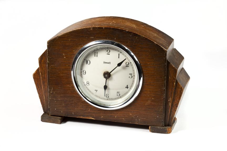 Ferranti clock photographed 3/4 view on a white background.