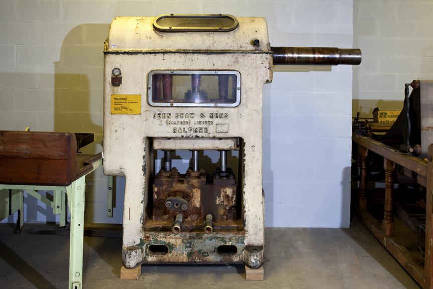 Hydraulic pump, made by John Shaw & Sons, Salford, c.1930s.