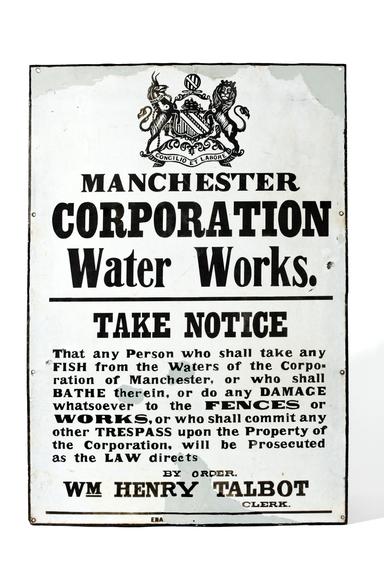 Manchester Corporation Water Works enamel sign