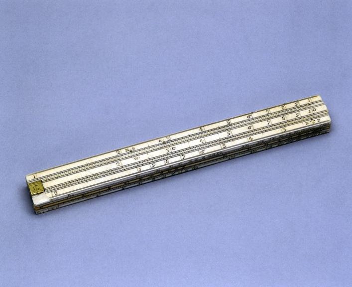 Excise officer's slide rule, ivory, 9" long, with 3 slides