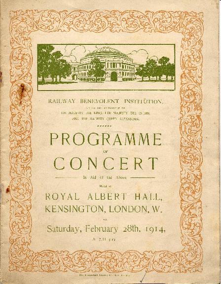 Railway Benevolent Institution programme of concert from Royal Albert Hall, Kensington