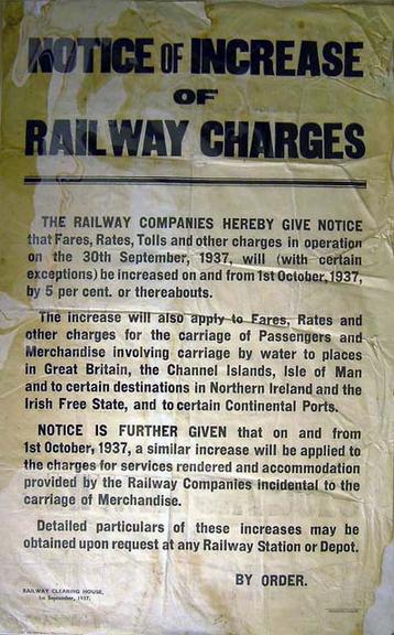 notices of increase of railway charges