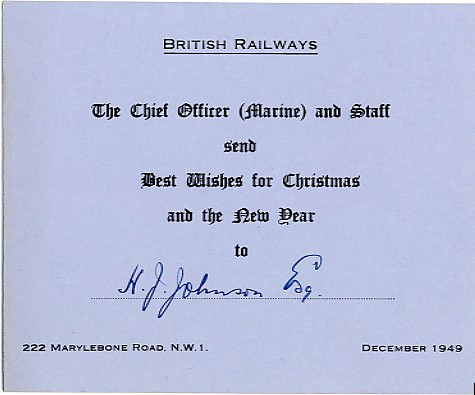 Christmas card from H J Johnson