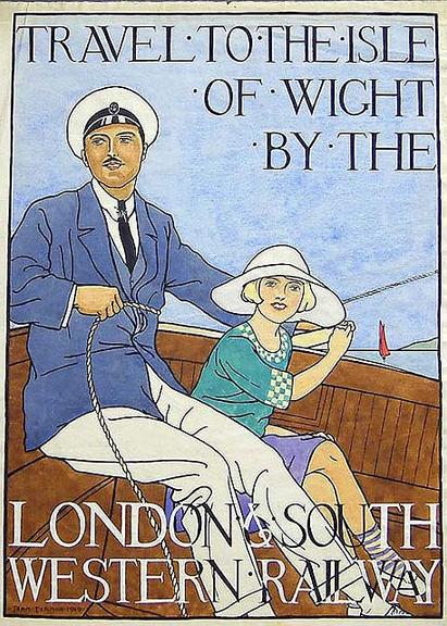 watercolour painting travel to the isle of wight by the london & south western railway