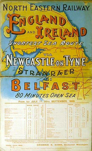 England & Ireland Shortest Sea Route via Newcastle on Tyne, Stranraer & Belfast (poster)