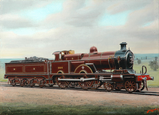 Midland Railway 4-4-0 3-cylinder compound locomotive No. 2634 (painting; painted photograph)