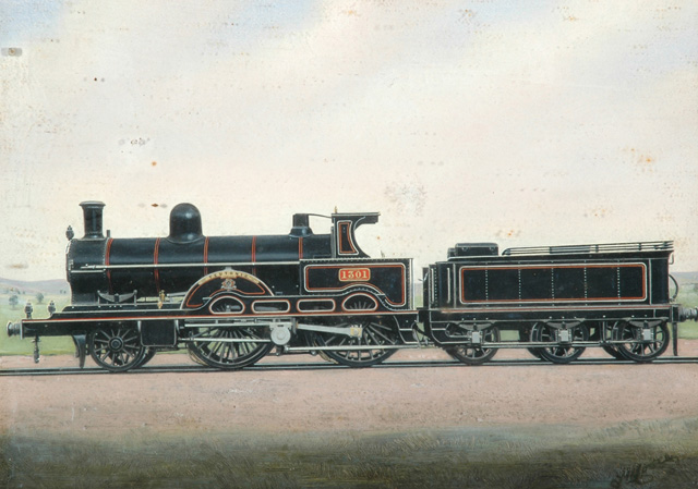 London & North Western Railway 3-cylinder 2-4-0 compound express passenger engine no. 1301 'Teutonic'. (painting; painted photograph)