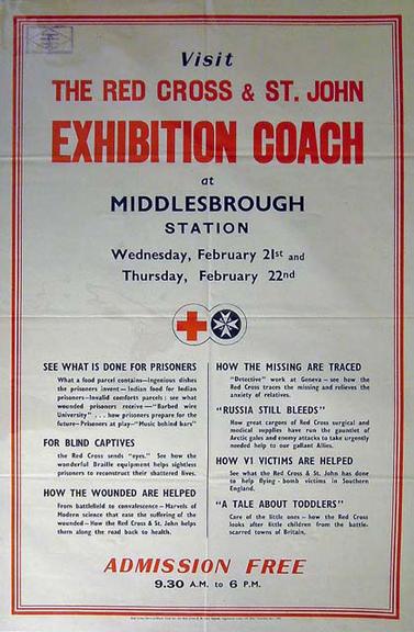 Visit the Red Cross and St John Exhibition Coach at Middlesbrough Station (poster)