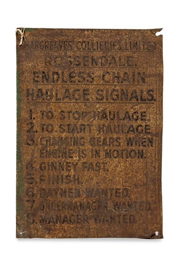 Sign - 'Hargreaves Collieries Limited Rossendale endless chain