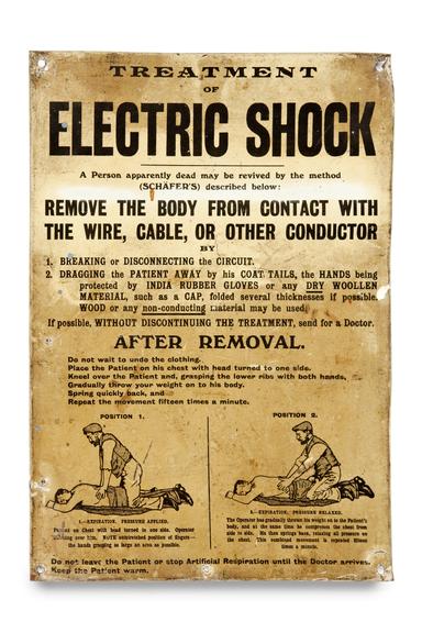 Sign: 'Treatment of electric shock"