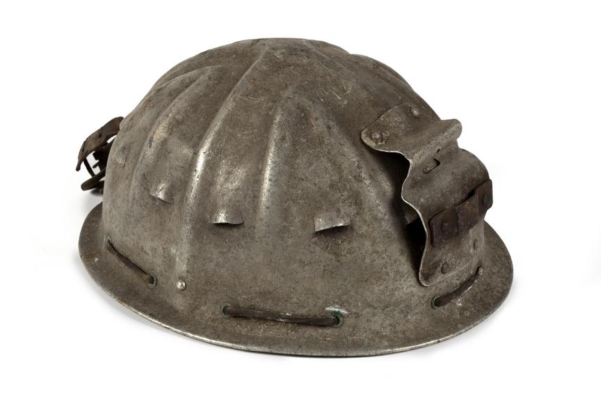 Metal alloy helmet, coal mining use.