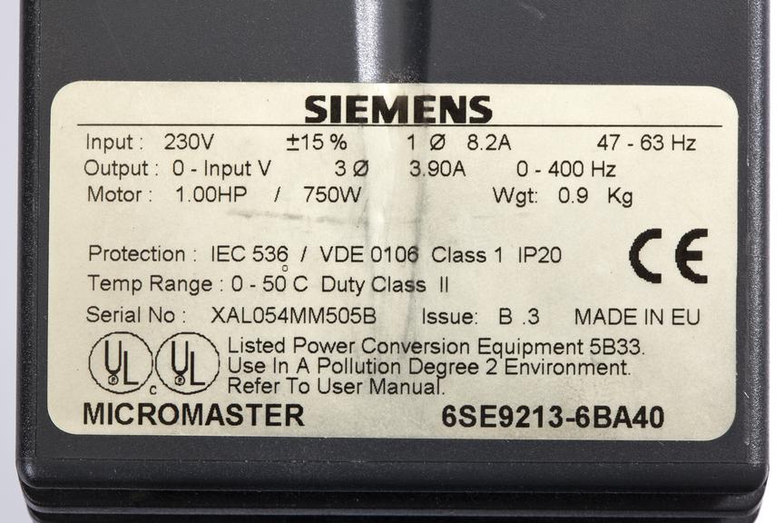 Micromaster variable speed electric motor drive made by Siemens
