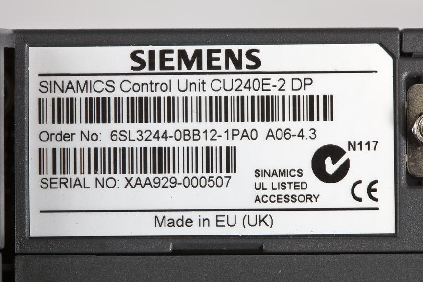 Sinamics variable speed electric motor drive makers label made