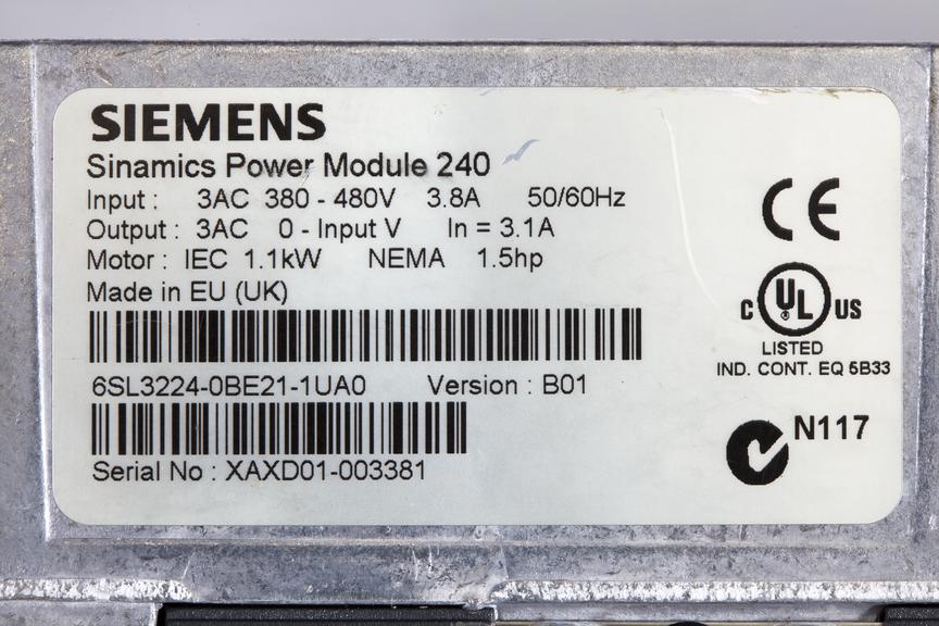 Sinamics variable speed electric motor drive makers label made