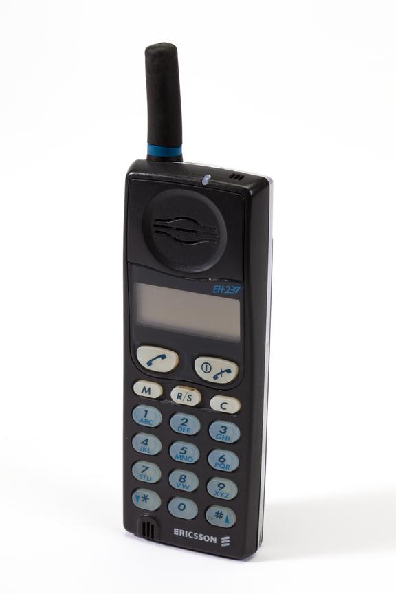 Ericsson EH237 analogue mobile phone with carry case, c. 1994.