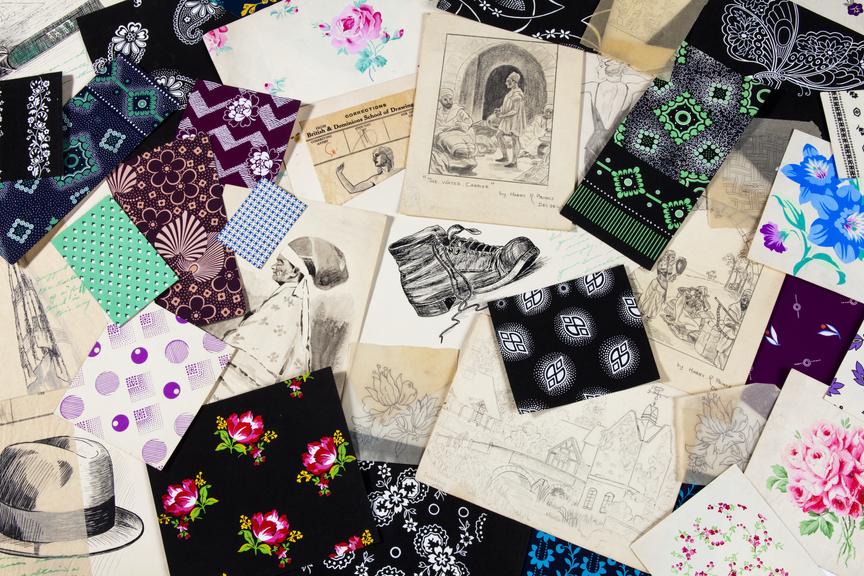 Collection of textile designs, tracings and sketches drawn by Harry Rodwell Prince