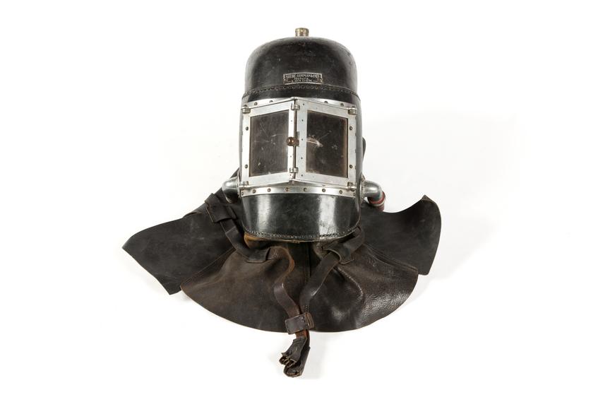 Helmet, part of rescue apparatus for use in coal mining.