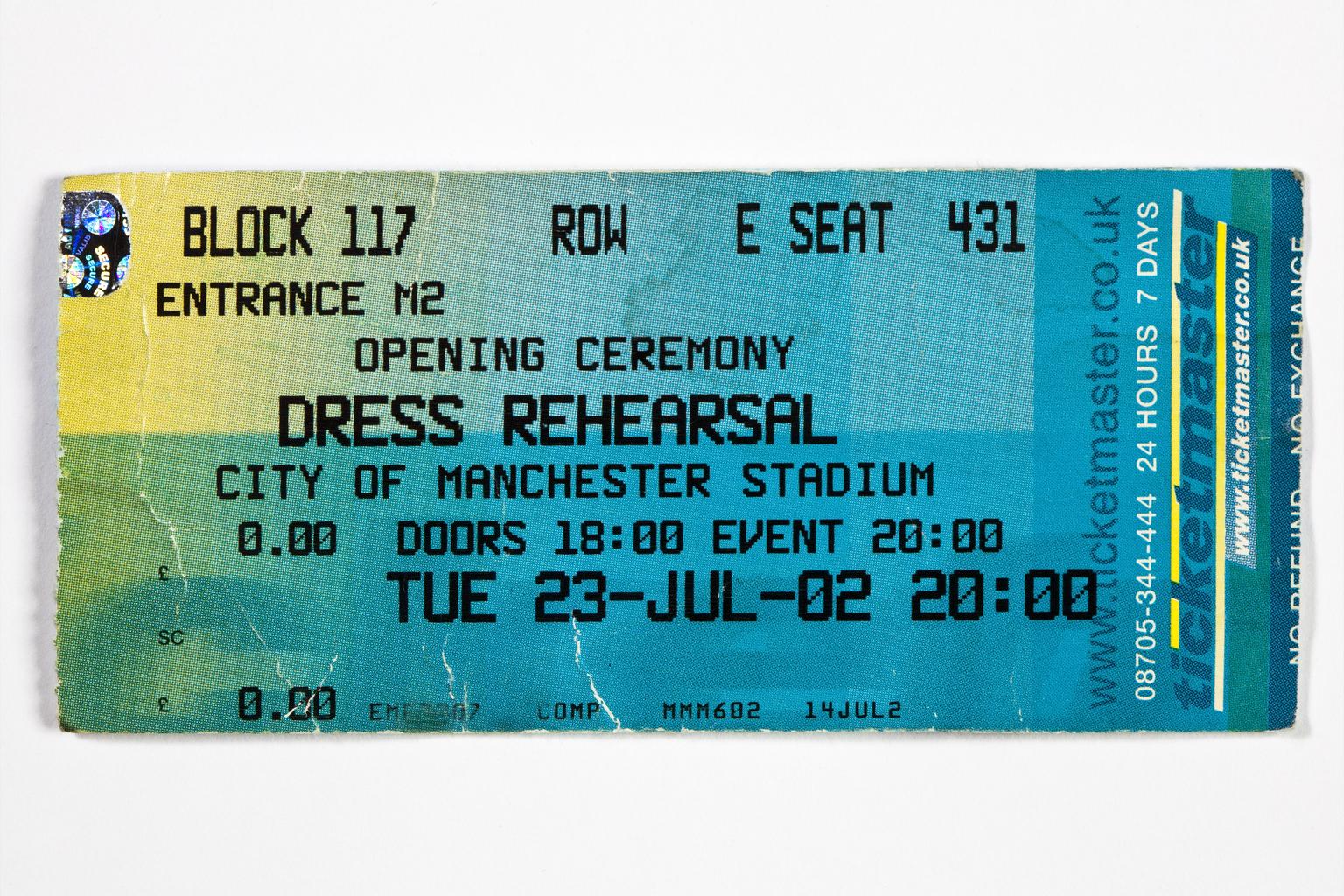 Dress rehearsal ticket from 2002 Commonwealth Games