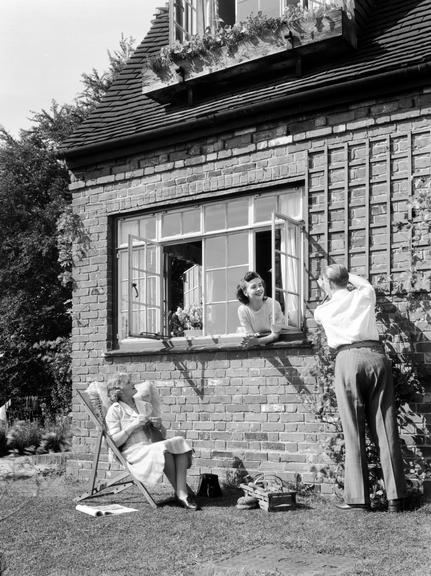 Man fixing a garden trellis