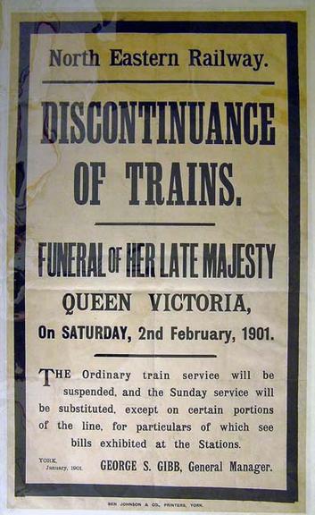 Discontinuance of trains, Funeral of Her Late Majesty Queen Victoria