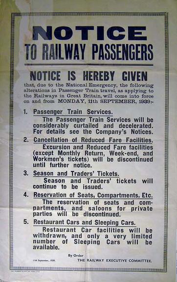 Notice is Hereby Given that, due to the National Emergency the following alterations in Passenger train travel ... (notice)