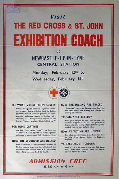 Visit the Red Cross and St John Exhibition Coach at Newcastle-upon-Tyne Central Station (poster)