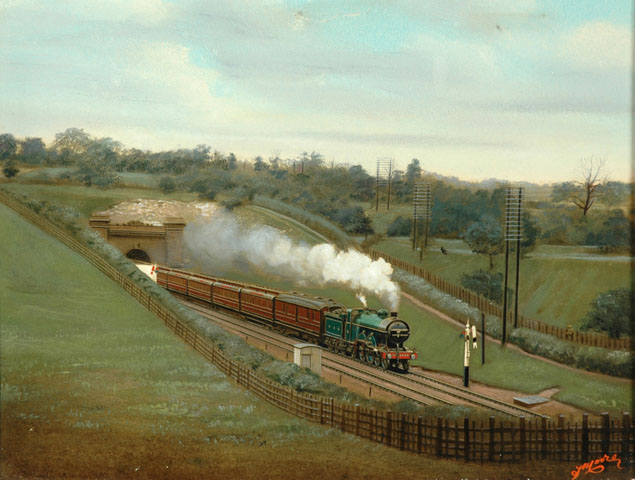 Great Northern Railway locomotive No.1405 (painting; oil painting; painted photograph)