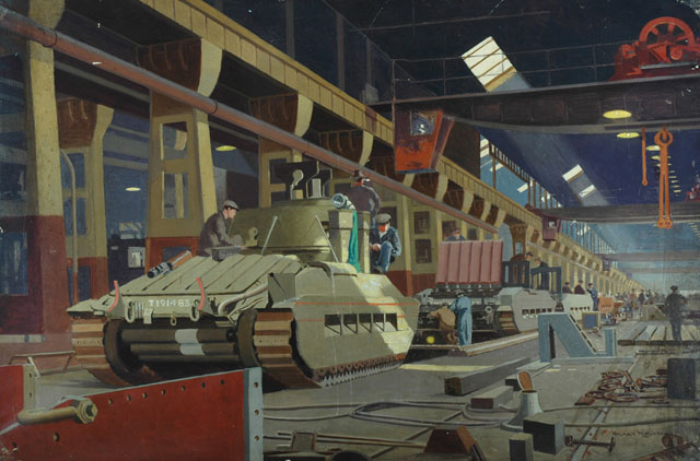 Building Matilda Tanks at Horwich (painting; oil painting)