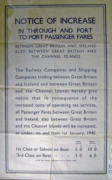 Notice of Increase in Through and Port to Port Passenger Fares