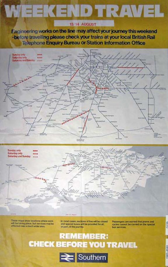 BR (Southern) notice. Weekend Travel, 13/14 August