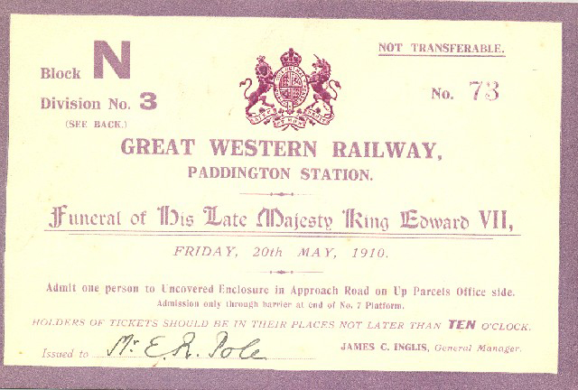 funeral of his late majesty king edward vii (ticket)