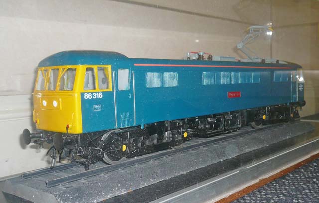 Model of class 86 electric locomotive 86316 'Wigan Pier' in BR