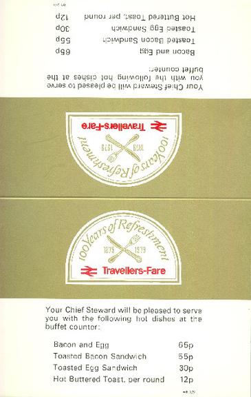 100 years of refreshment travellers fare your chief steward will be pleased to . . . . (display card)