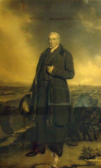 George Stephenson standing on chat moss (print; lithograph)