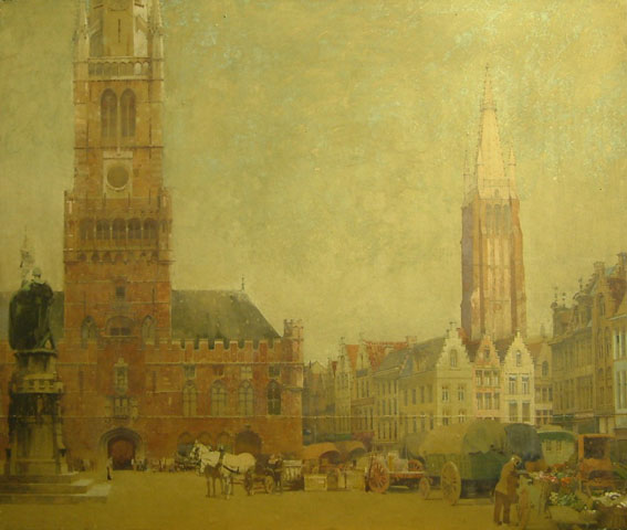 Bruges City Square (painting; watercolour; poster artwork)