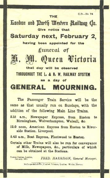 london and north western railway co give notice that . . . .  as a day of general mourning