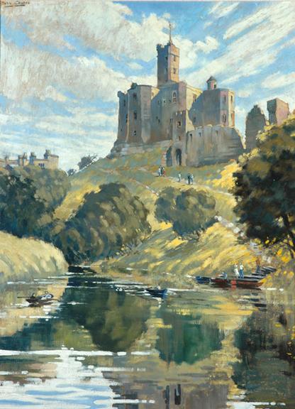 warkworth castle from the river coquet (painting; oil painting; poster artwork)