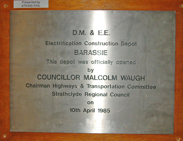 Plaque commemorating the opening of the Electrification Construction Depot Barassie