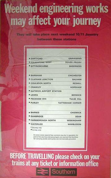 Weekend Engineering Work May Affect Your Journey (10/11 January) (poster)