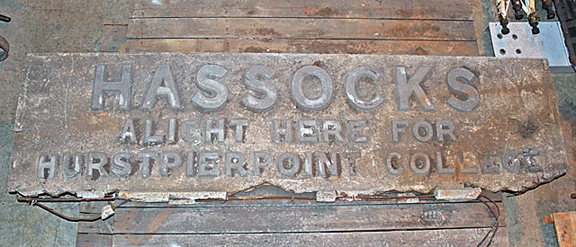 Station Sign, "Hassocks - Alight here for Hurstpierpoint College"