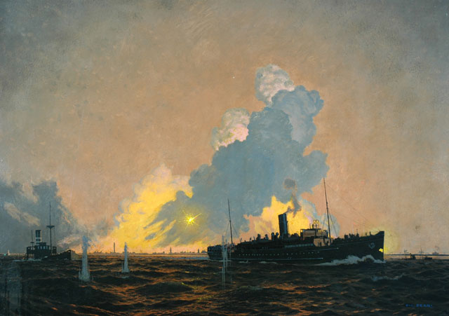 Great Western Railway steamer 'St. Helier' evacuating troops, Dunkirk, 1st June 1940 (painting; oil painting)