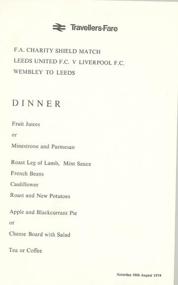 Travellers Fare F.A. Charity Shield Match (menu card)