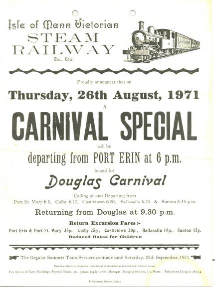 Isle of Mann Victorian Steam Railway Carnival Special (notice)